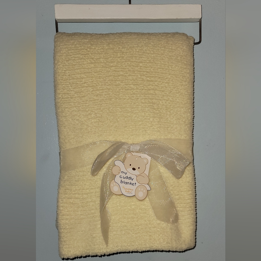 Sunshine Yellow Baby receiving blanket My Cuddly ribbon bow and hanger